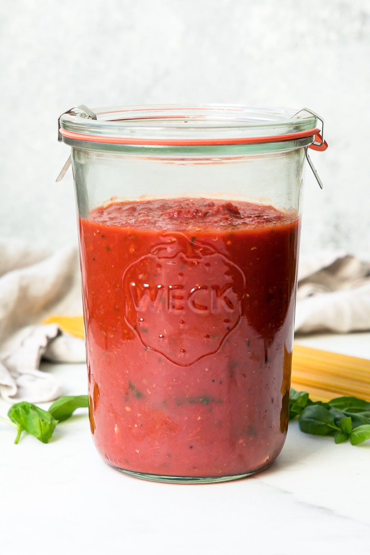 Marinara Sauce in a weck jar.