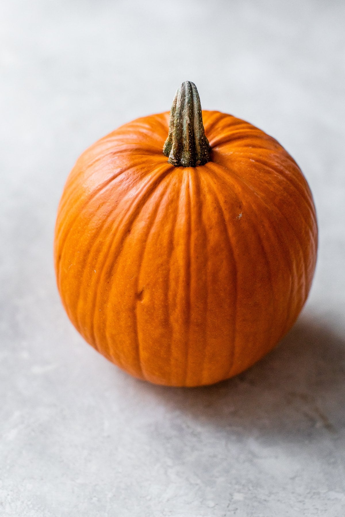 A pumpkin on a marble countertop