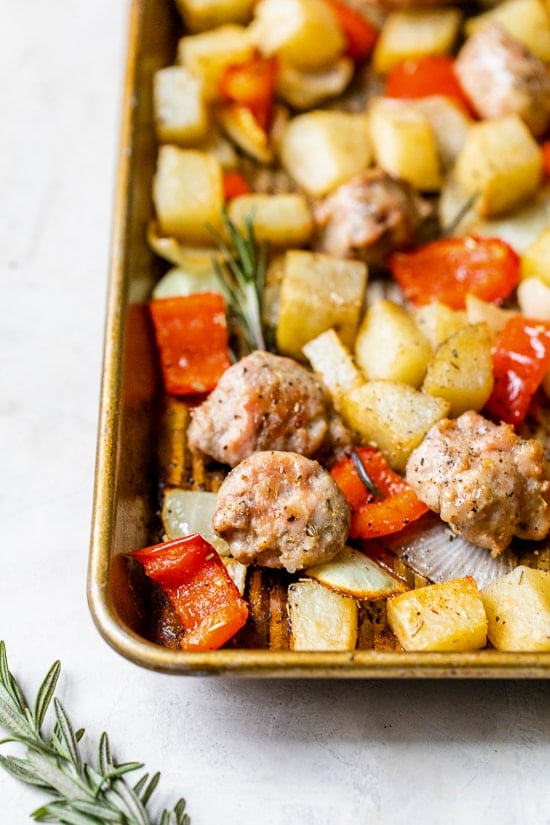 One Pan Roasted Potatoes Sausage and Peppers is one of my favorite, fuss-free sheet pan dinners. Perfect for weeknights and bonus points for easy cleanup!