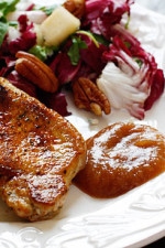 Pork chops with homemade applesauce.