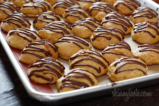 Low-fat pumpkin spice cookies have a cake ball quality to them, drizzled with a chocolate glaze, they are seriously good!