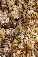 Brown rice stuffing made with Italian chicken sausage, celery, mushrooms, and onions. Serve this as a Thanksgiving side dish or you can even enjoy this as a meal. It's so good and naturally gluten free!