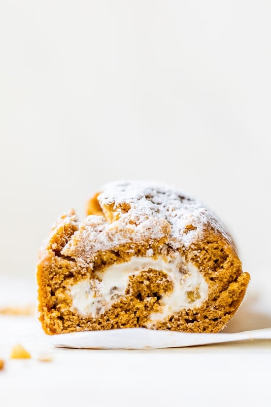 Front view of a classic pumpkin roll