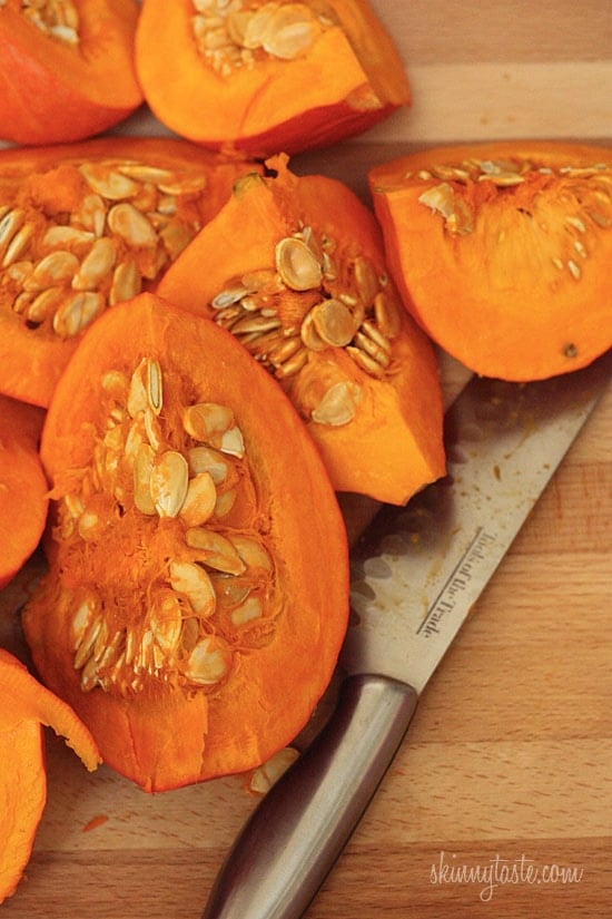 Coconut milk, cumin, garam masala, curry powder and cilantro balance the sweetness of the roasted red kuri squash, creating this aromatic Indian inspired soup. Serve this with a piece of garlic naan and you have yourself a meal.