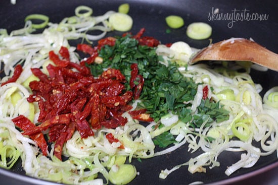Thin sliced chicken cutlets sauteed in a white wine sauce with leeks and sun-dried tomatoes. Dinner in less than 20 minutes!