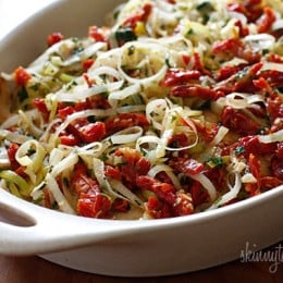 Thin sliced chicken cutlets sauteed in a white wine sauce with leeks and sun-dried tomatoes. Dinner in less than 20 minutes!