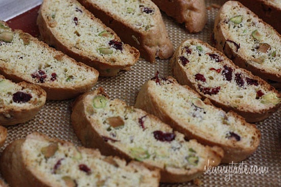 Don't you just love a good biscotti in the morning with a cup of coffee? These Italian biscotti cookies are loaded with pistachios and cranberries, twice baked to form a crispy delicious cookie, perfect for dunking!