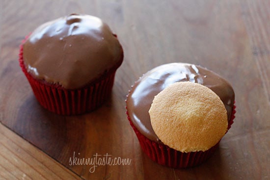 Red velvet yogurt cupcakes topped with a chocolate glaze. These festive reindeer cupcakes are easy to make perfect for a Holiday party!