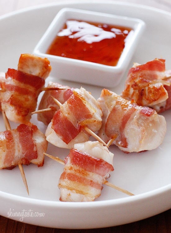 Bacon Wrapped Chicken Bites – This is the easiest hot kid friendly appetizer that you'll ever make. Uses only TWO ingredients and it's soooo good, I guarantee these will disappear in minutes!