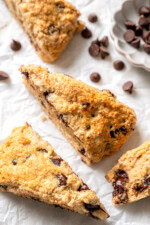 Chocolate chip scones on parchment paper