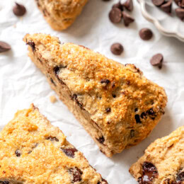 Chocolate chip scones on parchment paper