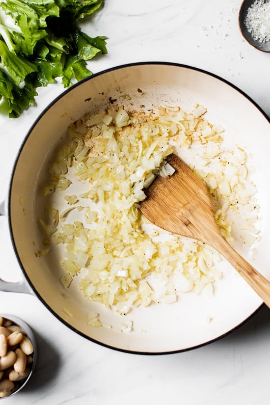 Cooking onions in a pot