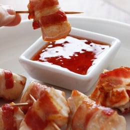 Bacon Wrapped Chicken Bites – This is the easiest hot kid friendly appetizer that you'll ever make. Uses only TWO ingredients and it's soooo good, I guarantee these will disappear in minutes!
