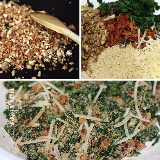 Spinach and Bacon Stuffed Mushrooms stuffed with sautéed baby spinach, chopped mushrooms, bacon, bread crumbs and Parmesan cheese – a lighter alternative to traditional stuffed mushrooms yet loaded with tons of flavor!