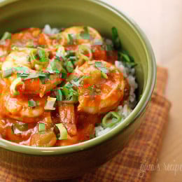 This southern Louisiana shrimp creole dish is cooked with tomatoes, onions, peppers and celery. Adjust the spice to your preference, but don't be scared of a little heat!