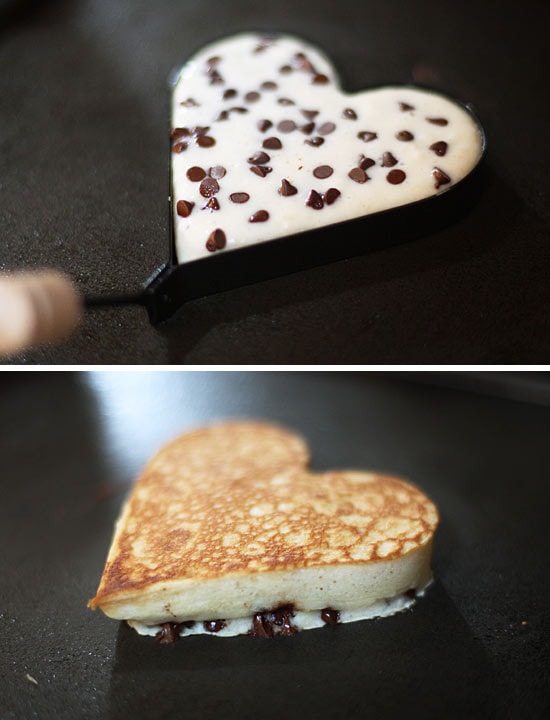 Valentine's Day is coming up and I can't think of a better way to start the morning than with these fabulous light and fluffy Chocolate Chip Banana Pancakes!