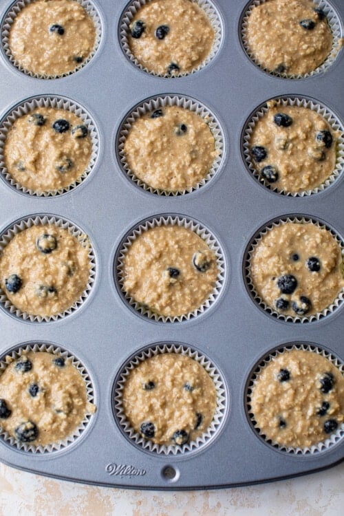 muffin batter in muffin tin