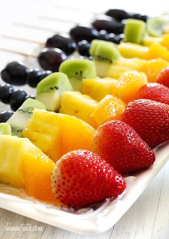 Rainbow Fruit Skewers with Yogurt Fruit Dip – A healthy snack or dessert for kids and adults alike!