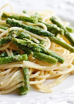 Pasta with Asparagus; a simple dish but a wonderful way to enjoy asparagus which is in season right now.