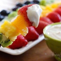 Rainbow Fruit Skewers with Yogurt Fruit Dip – A healthy snack or dessert for kids and adults alike!