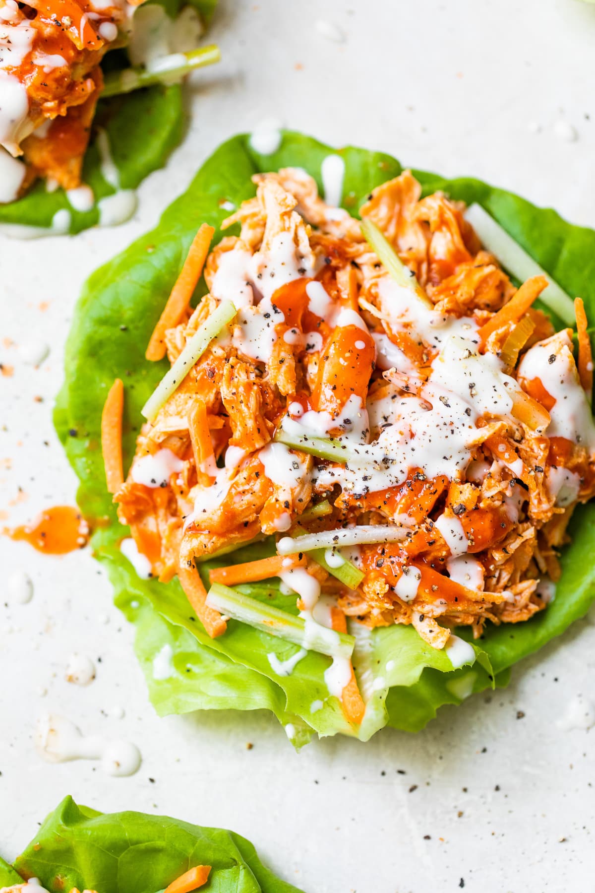 Buffalo Chicken Breast served on Lettuce Wraps