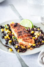 Spiced Rubbed Grilled Salmon with Black Beans Corn Salsa