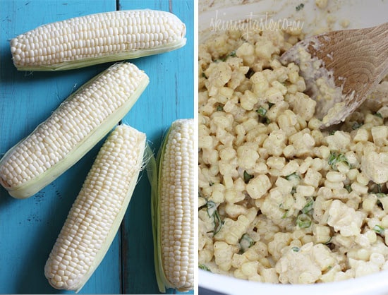 Sweet summer corn lightly coated with lime infused mayonnaise, a touch of hot chili powder and cojita cheese. Also known as the Mexican street corn salad, elote