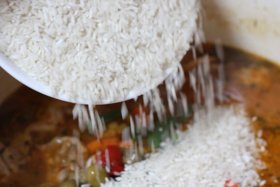 Mom's Spanish chicken and rice, otherwise known as arroz con pollo is a delicious one pot meal the whole family will love.