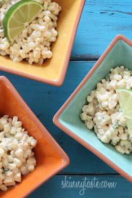 Sweet summer corn lightly coated with lime infused mayonnaise, a touch of hot chili powder and cojita cheese. Also known as the Mexican street corn salad, elote