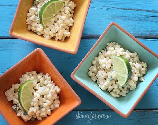 Sweet summer corn lightly coated with lime infused mayonnaise, a touch of hot chili powder and cojita cheese. Also known as the Mexican street corn salad, elote