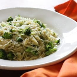Broccoli and Orzo is an easy, kid-friendly side dish which combines orzo – a rice shaped pasta with fresh broccoli, garlic and oil.
