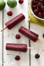 Cherry Lime Ice Pops – Sweet summer cherries with a touch of lime make these easy, sweet popsicles a perfect treat on a hot summer day. Only 4 ingredients!