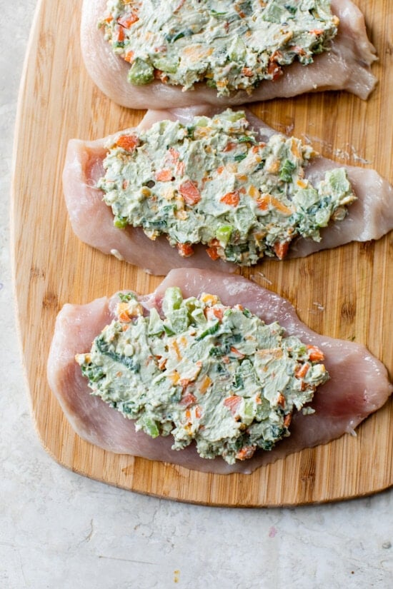 chicken breast with cream cheese and veggies