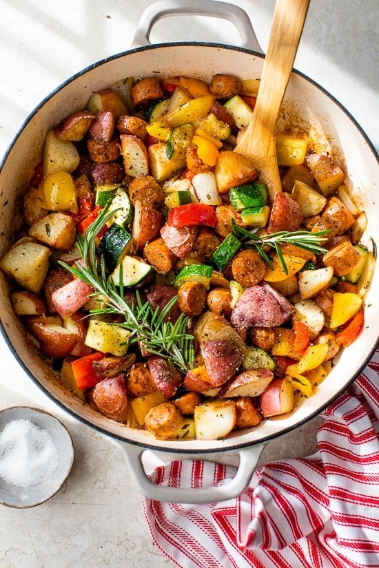 Summer Vegetables with Sausage and Potatoes Skillet