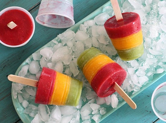 Hot summer's day? No problem, cool off with these homemade frozen fruit pops made with fresh mango, kiwi, and raspberry fruit puree.