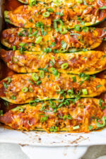 Chicken Enchilada Stuffed Zucchini Boats