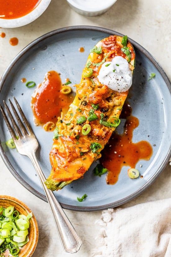 Chicken Enchilada Stuffed Zucchini Boats