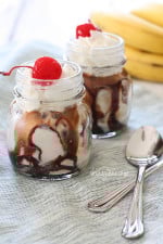 Perfectly portioned guiltless banana split sundaes in a jar that are decadent and delicious, but won't hurt your waistline!