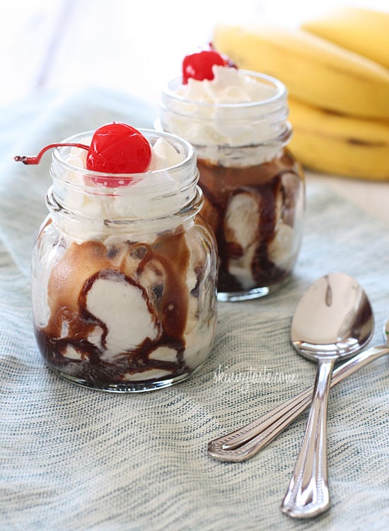 Perfectly portioned guiltless banana split sundaes in a jar that are decadent and delicious, but won't hurt your waistline!