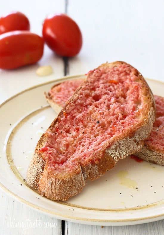 Pan con Tomate or Spanish Tomato Bread – This is what happens when I have a crusty loaf of bread and some fresh ripe tomatoes in my garden!