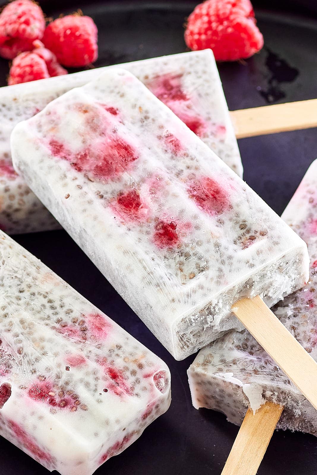 Raspberry Coconut Chia Pudding Popsicles