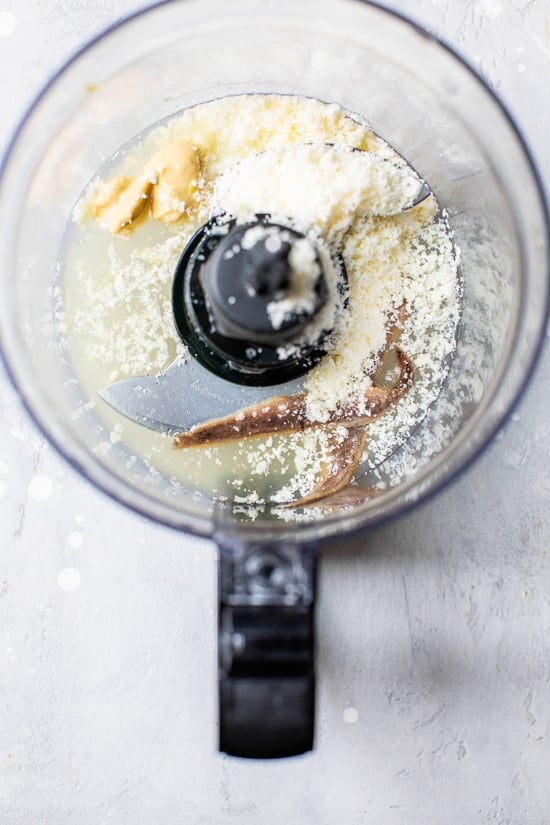 caesar dressing in the food processor.