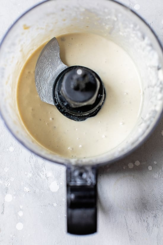 caesar dressing in the food processor.