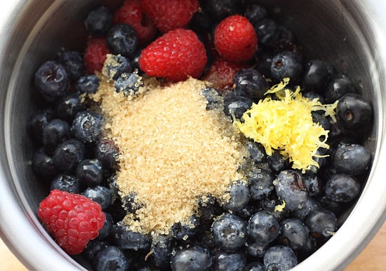 A simple, chilled sweet berry soup topped with fresh berries and mint topped with frozen yogurt. The perfect dessert if you're having company because you make it ahead and keep it chilled until ready to serve.