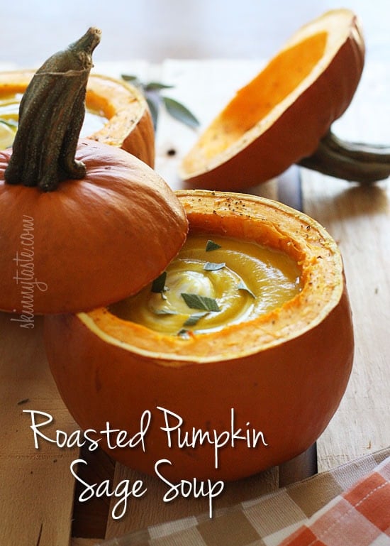 Pumpkin season is in full swing, and this pumpkin sage soup is the perfect first course for any meal. Totally optional, but I love using hollowed out pumpkins as a bowl for a beautiful presentation.