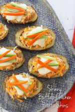These potato skins are stuffed with shredded buffalo chicken breast made in the crock pot, topped with melted cheese, blue cheese dressing, carrots and celery – they are seriously delicious! What's football without the appetizers.