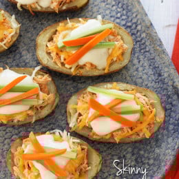 These potato skins are stuffed with shredded buffalo chicken breast made in the crock pot, topped with melted cheese, blue cheese dressing, carrots and celery – they are seriously delicious! What's football without the appetizers.