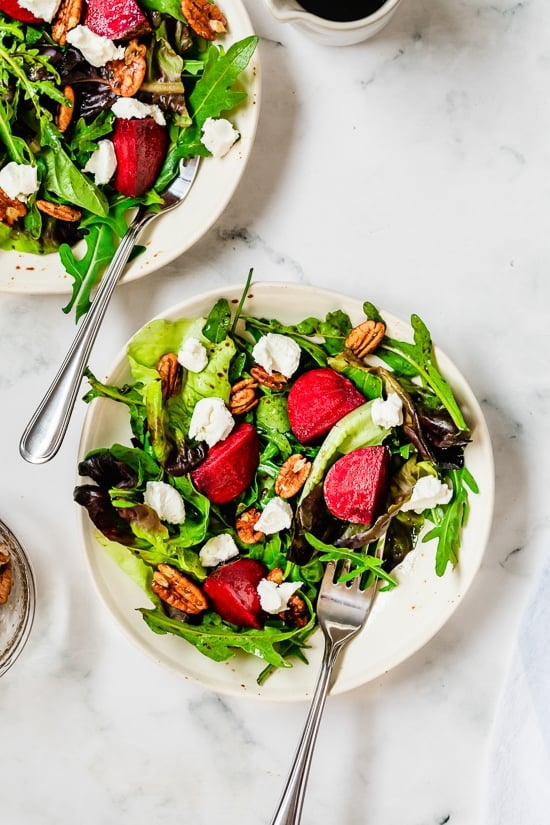 Baby Greens with Goats Cheese, Beets and Candied Pecans