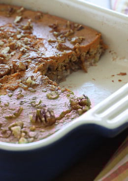 Baked oatmeal with ripe bananas, pumpkin and pecans is the perfect way to start your morning! When this first came out of the oven, I wasn't so sure...but after my first bite I knew I had a winner!