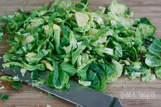 Penne pasta tossed with sauteed brussels sprouts and a quick meat ragu using lean ground turkey and just enough hot Italian pork sausage to enhance the flavor of the sauce. A hearty pasta dish for a crisp Autumn day.